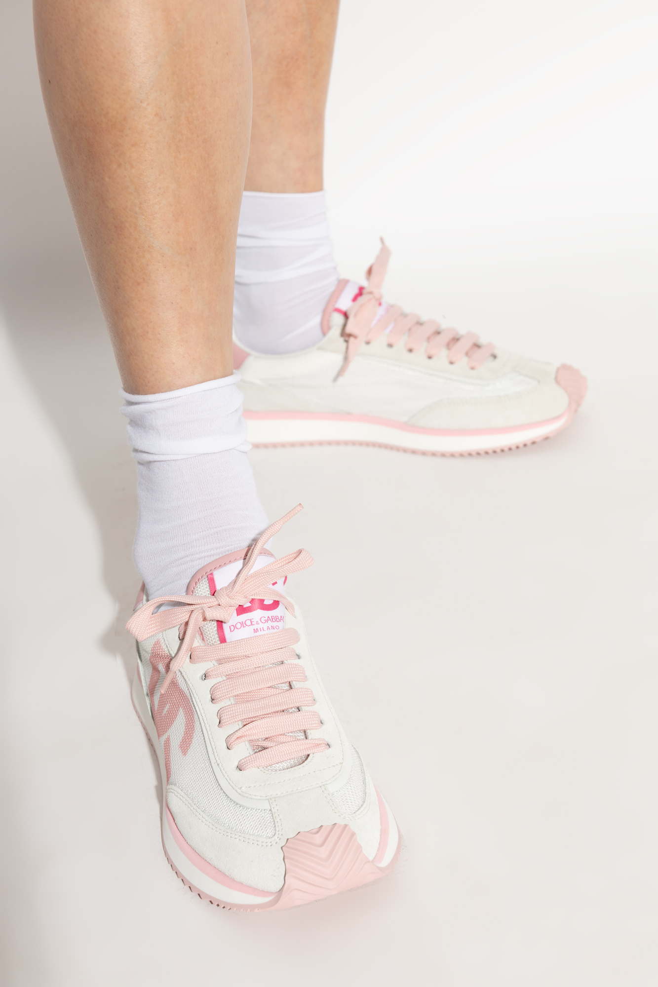 Dolce and gabbana white and pink trainers hotsell